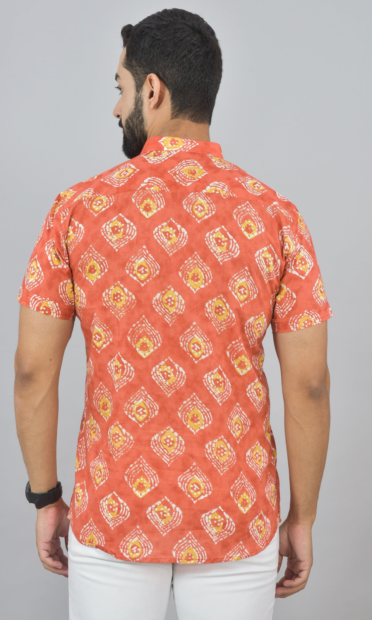 Rust Printed Half Short Kurta