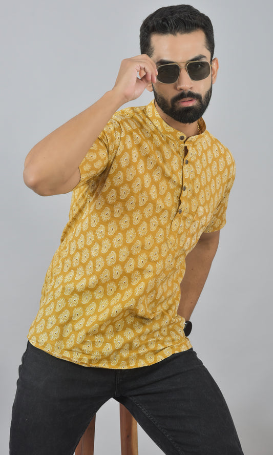 Mustard Paisley Half Short Kurta