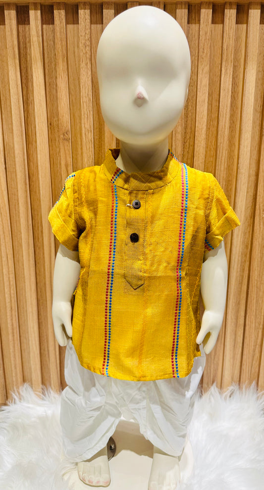 Haldi Yellow Short Sleeve Kurta with Dhoti