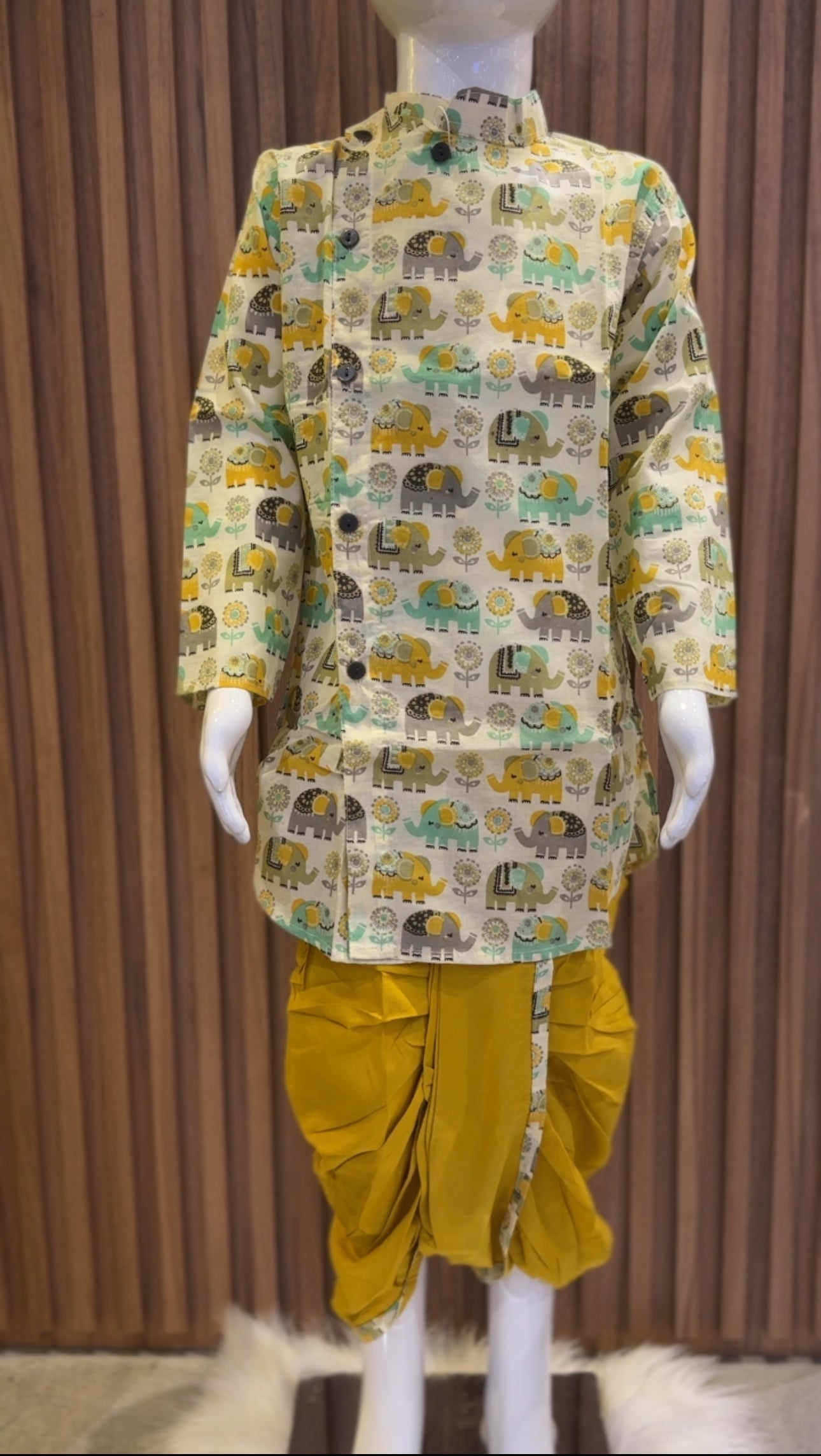 Safari Elephants Kurta with Mustard Dhoti