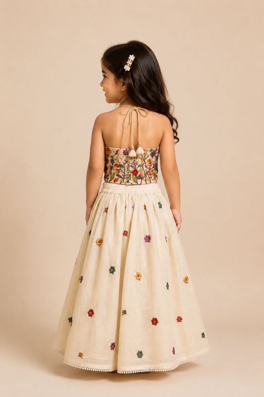 White Floral Embroidery Lehenga