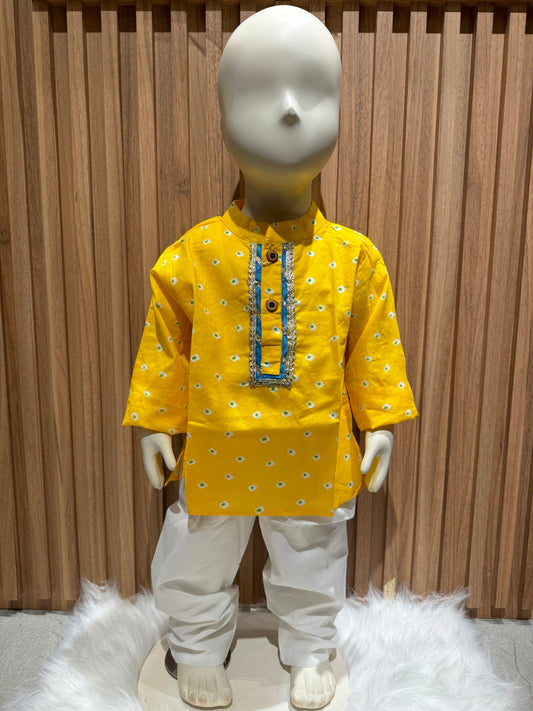 Yellow Chanda Bhandini Kurta Pyjama Set