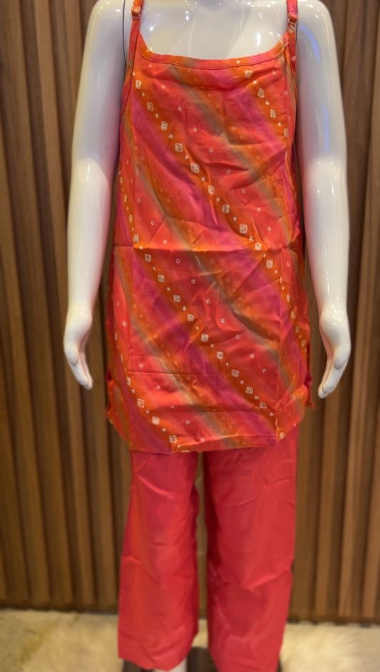 Shaded Pink-Orange Bandhani Print Kurti Set