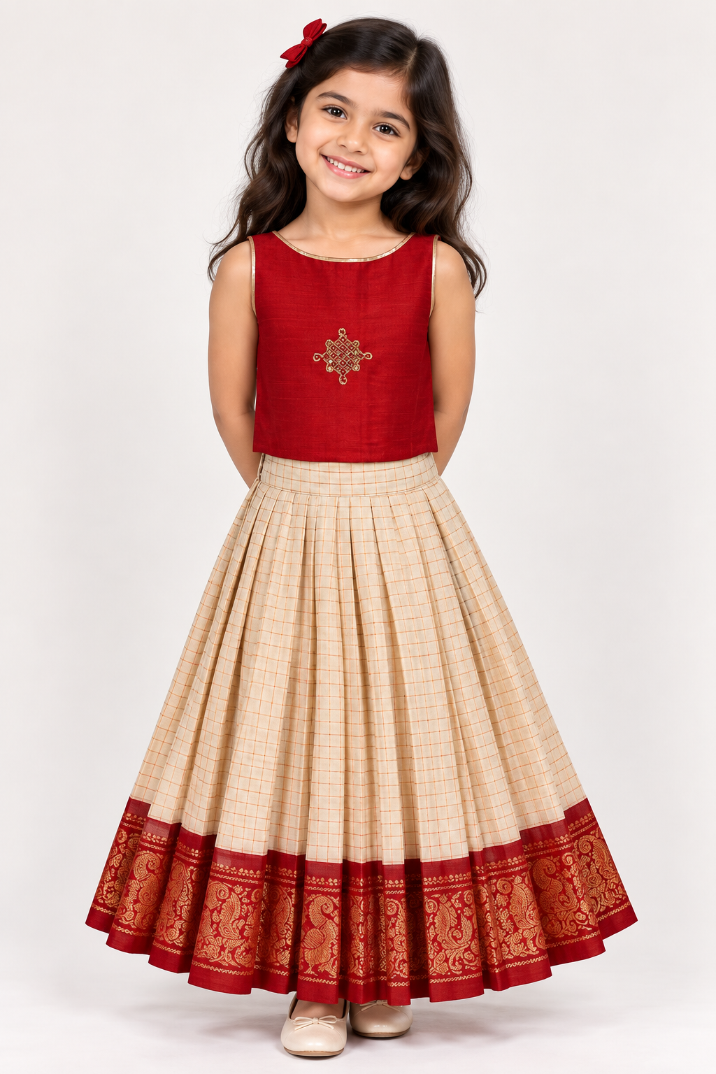 Red Kerala Mundu Yamuna Pavadai Set