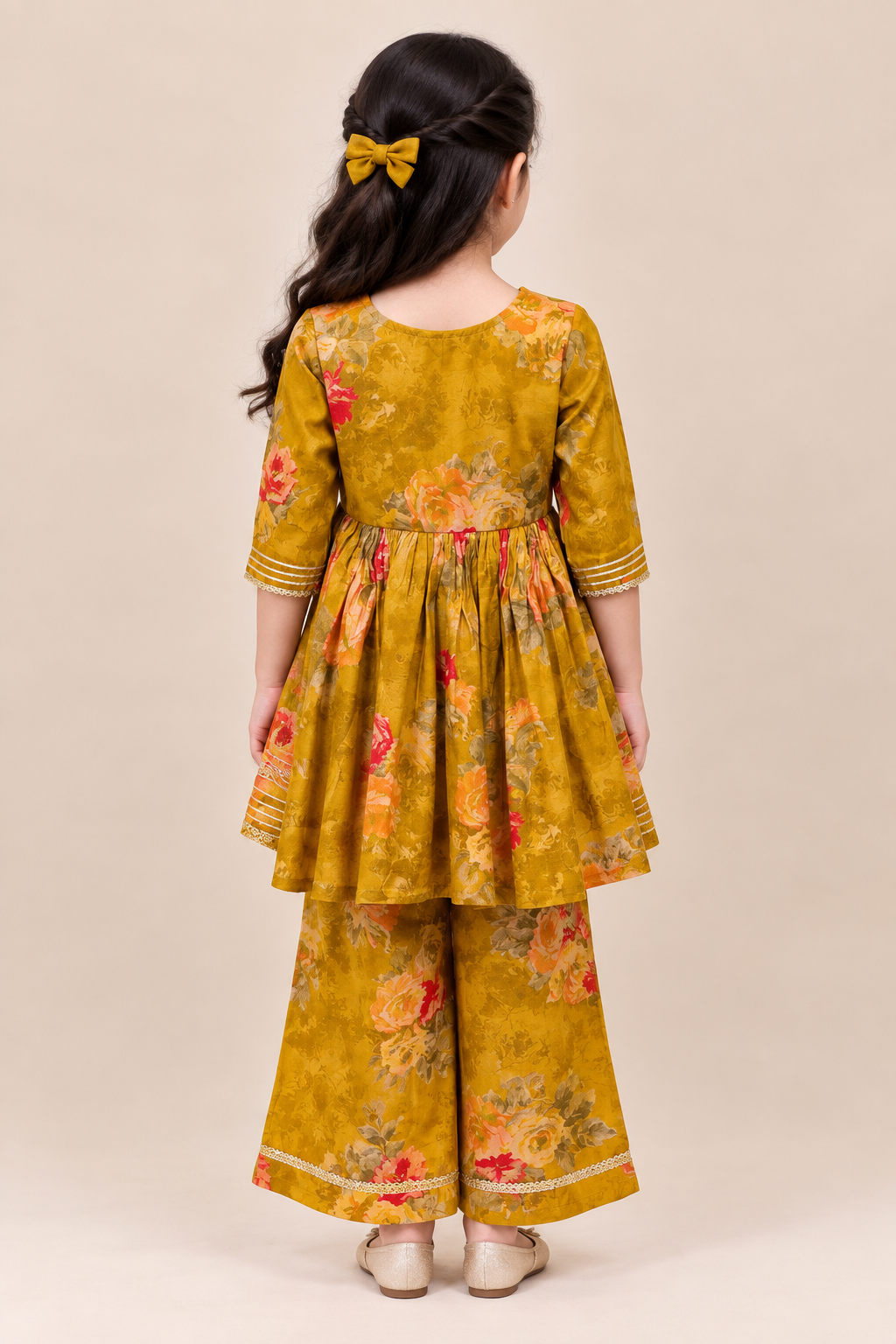 Yellow Floral Angrakha Top with Palazzo Pants