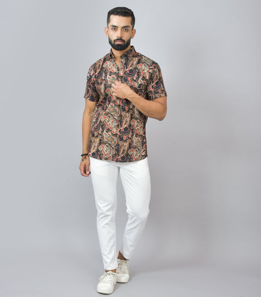 Datuk Style Cotton Printed Half Shirt