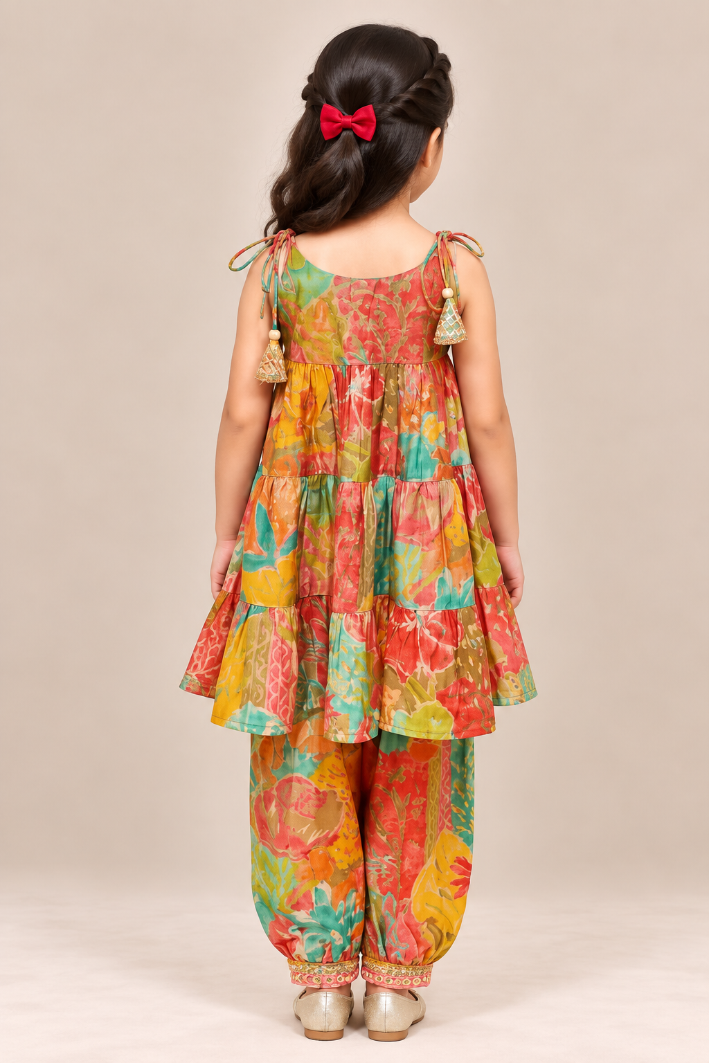 Floral Cotton Candy Tiered Spaghetti Top with Afghan Pants