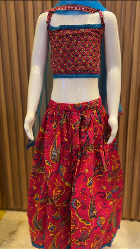 Fuchsia Lotus Motif Lehenga Choli Set