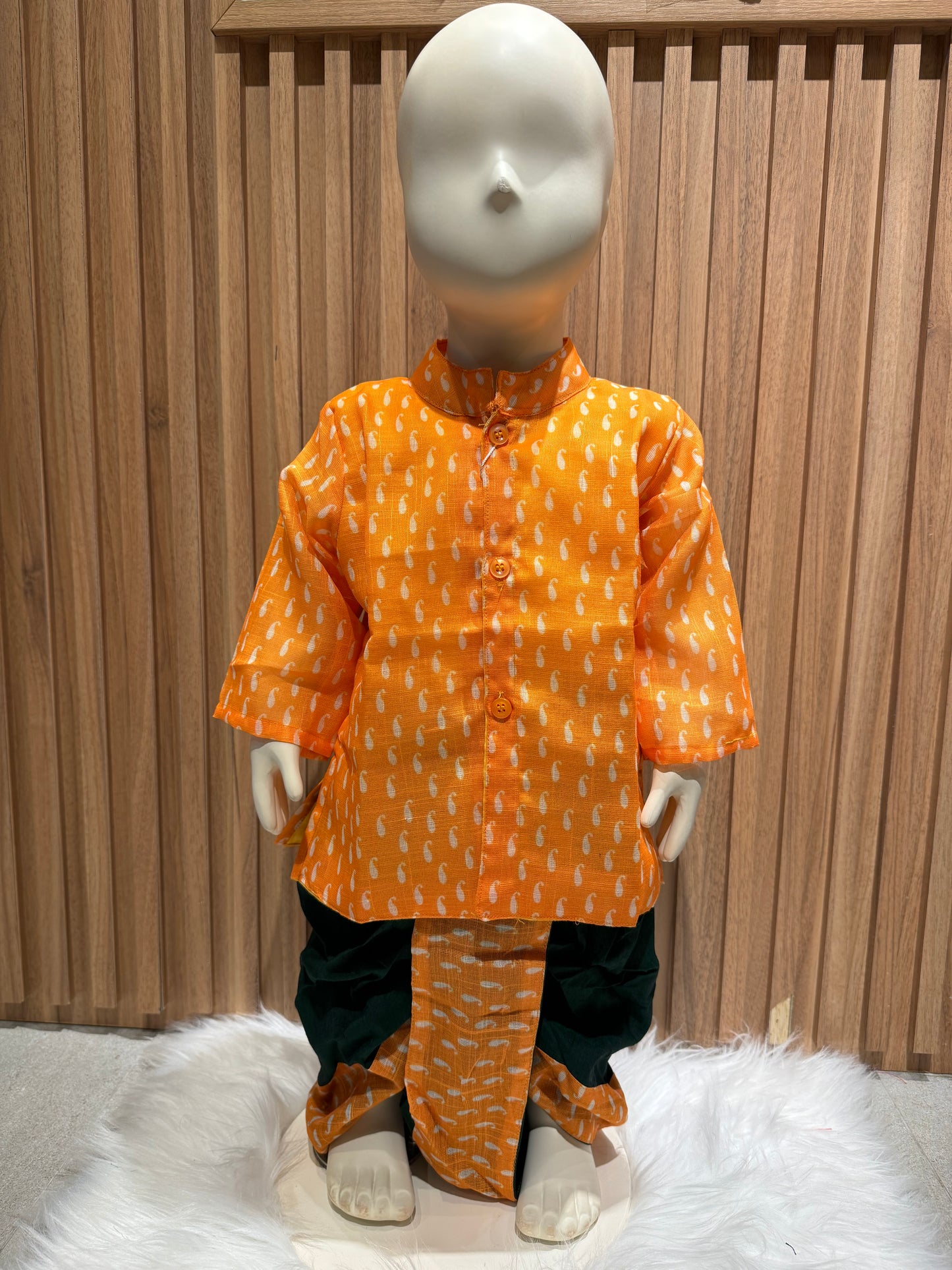 Orange Paisley Kurta with Green Dhoti