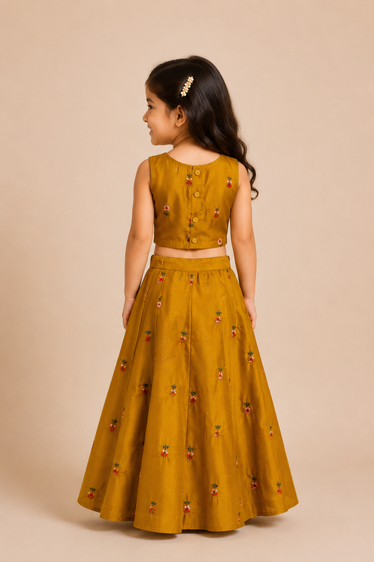 Olive Green Floral Embroidery Lehenga