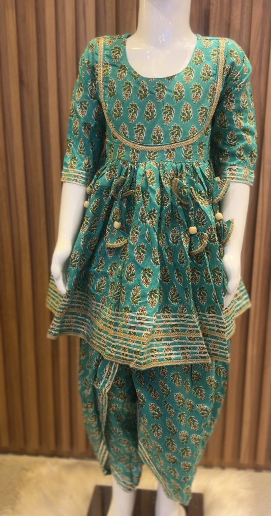 Green Floral Kurti with Tulip Pant