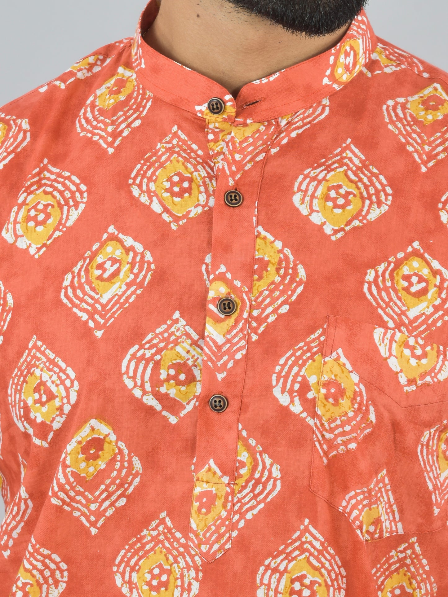 Rust Printed Half Short Kurta