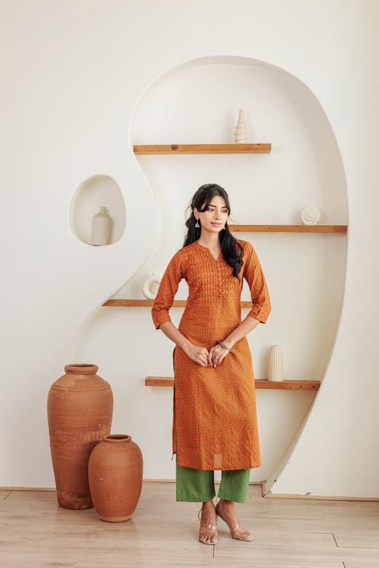Mandarin Vamsam Kurti with Plazzo Pants Family