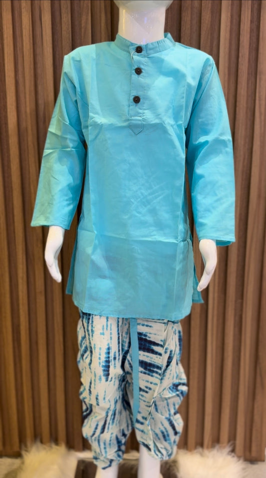 Sky Blue Kurta with Tie-Dye Dhoti Set