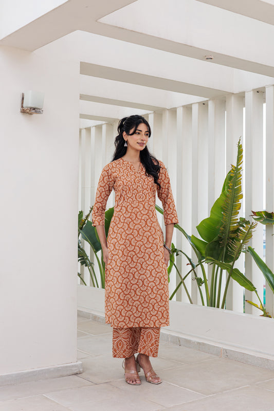 Brown Mayil Kurti with Plazzo Pants Family