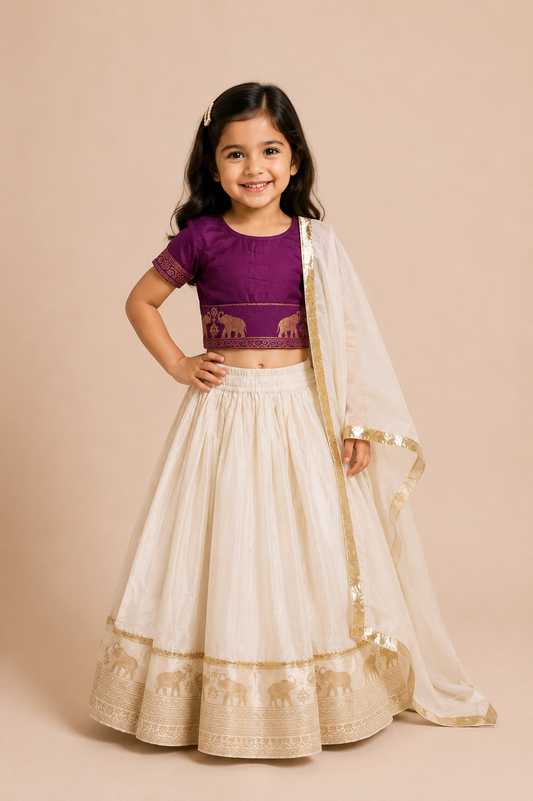 Purple Gaja Lakshmi Kerala Inspired Pavadai
