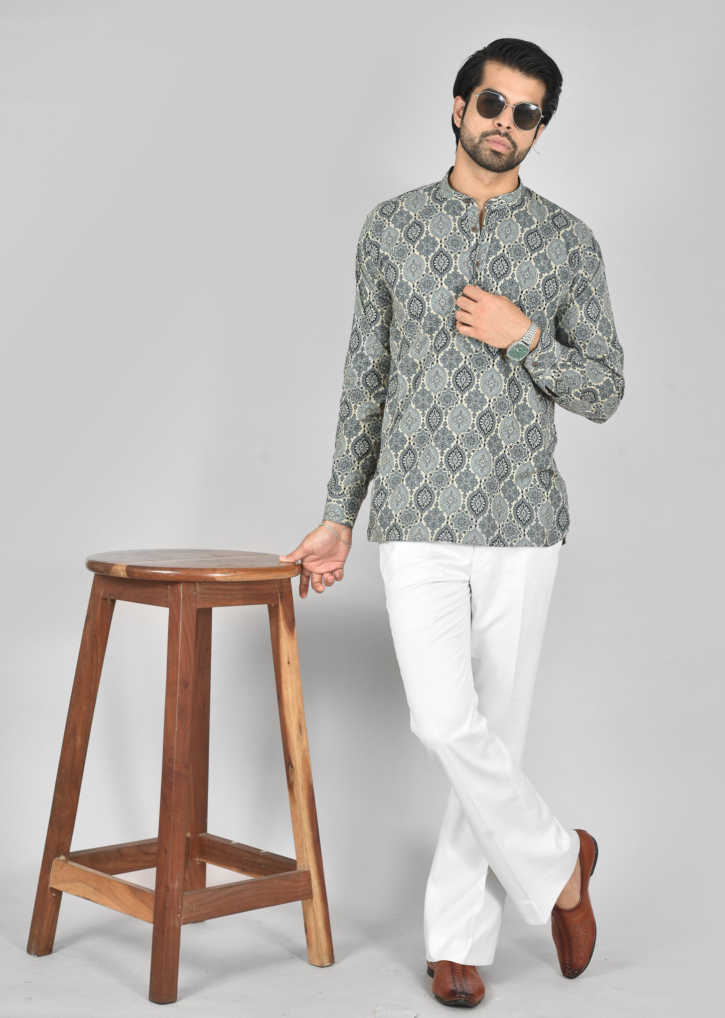 Grey Kolam Long Sleeves Kurta
