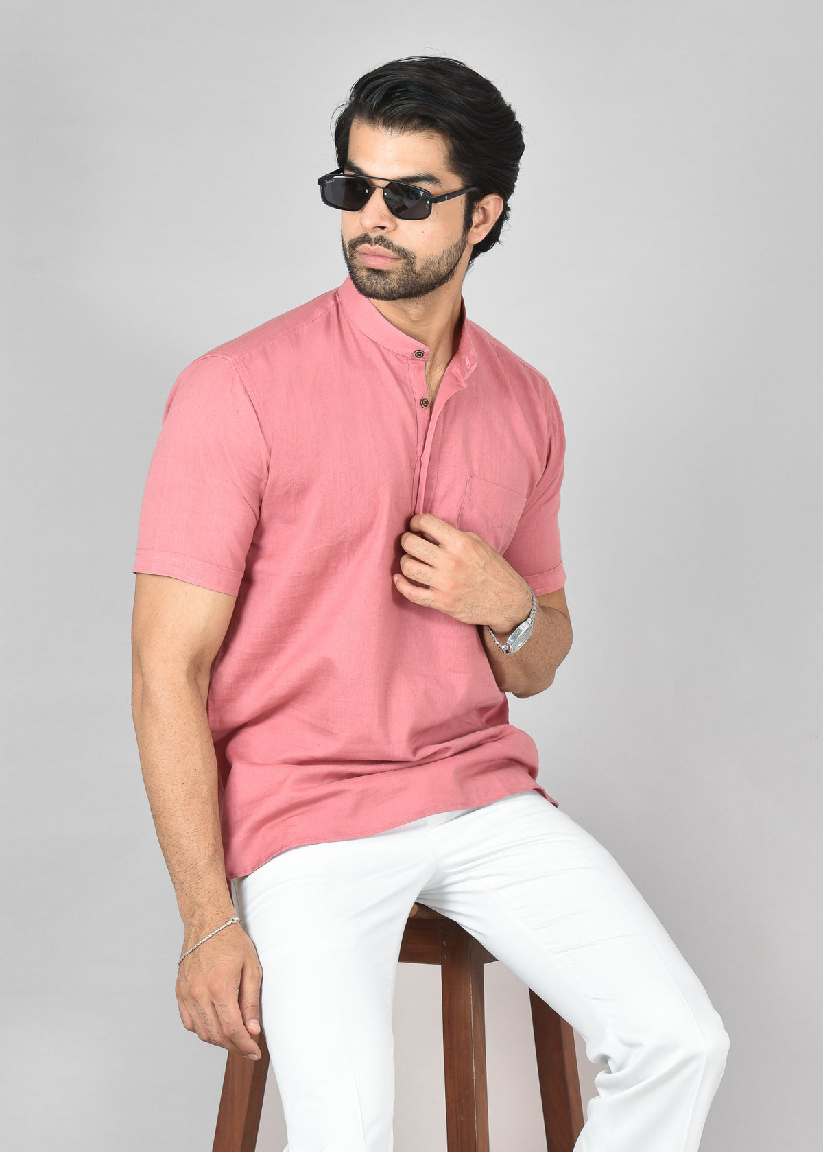 Blush Pink Plain Short Sleeves Kurta