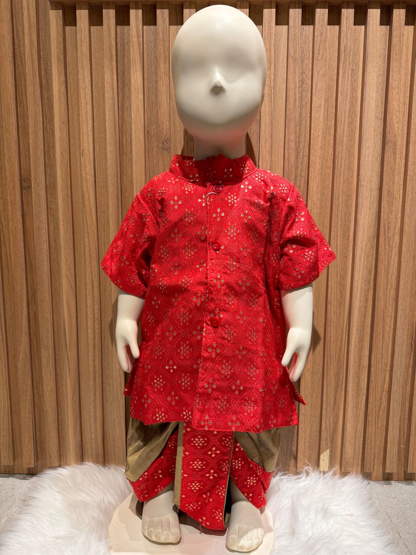 Red Kurta with Golden Dhoti