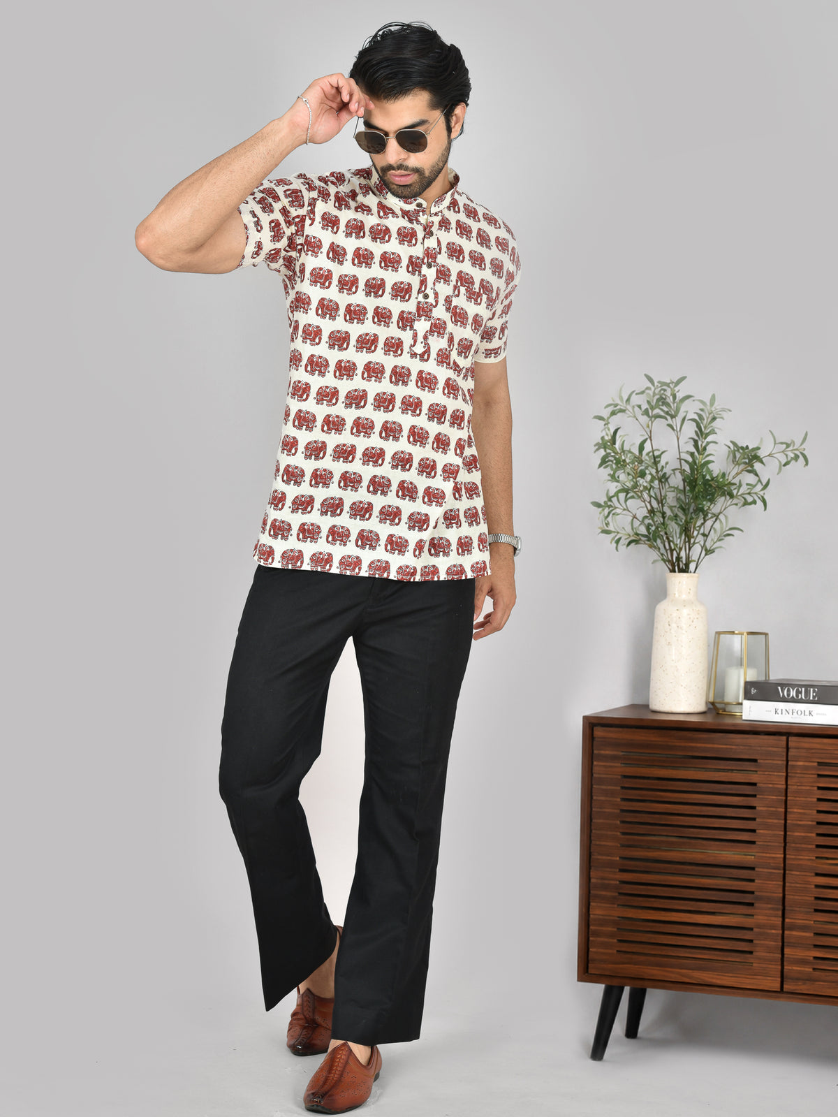 Red Kumki Short Sleeves Kurta