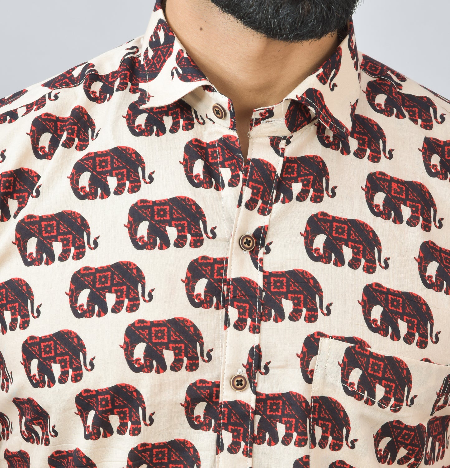 Maroon Elephant Cotton Printed Half Shirt