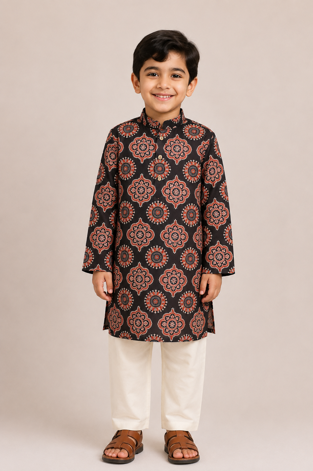 Black & Red Motif Kurta