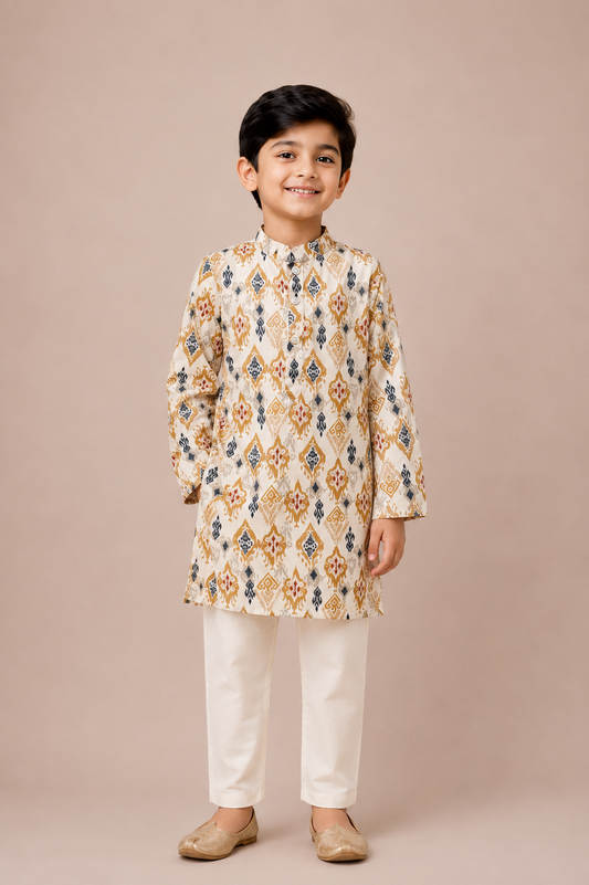 Golden Sand Ikat Kurta Set