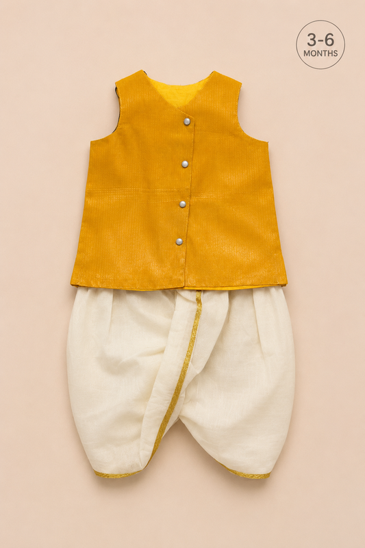 Mustard Buttoned Top with Dhoti Set
