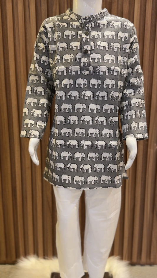 Grey Elephant Printed Kurta