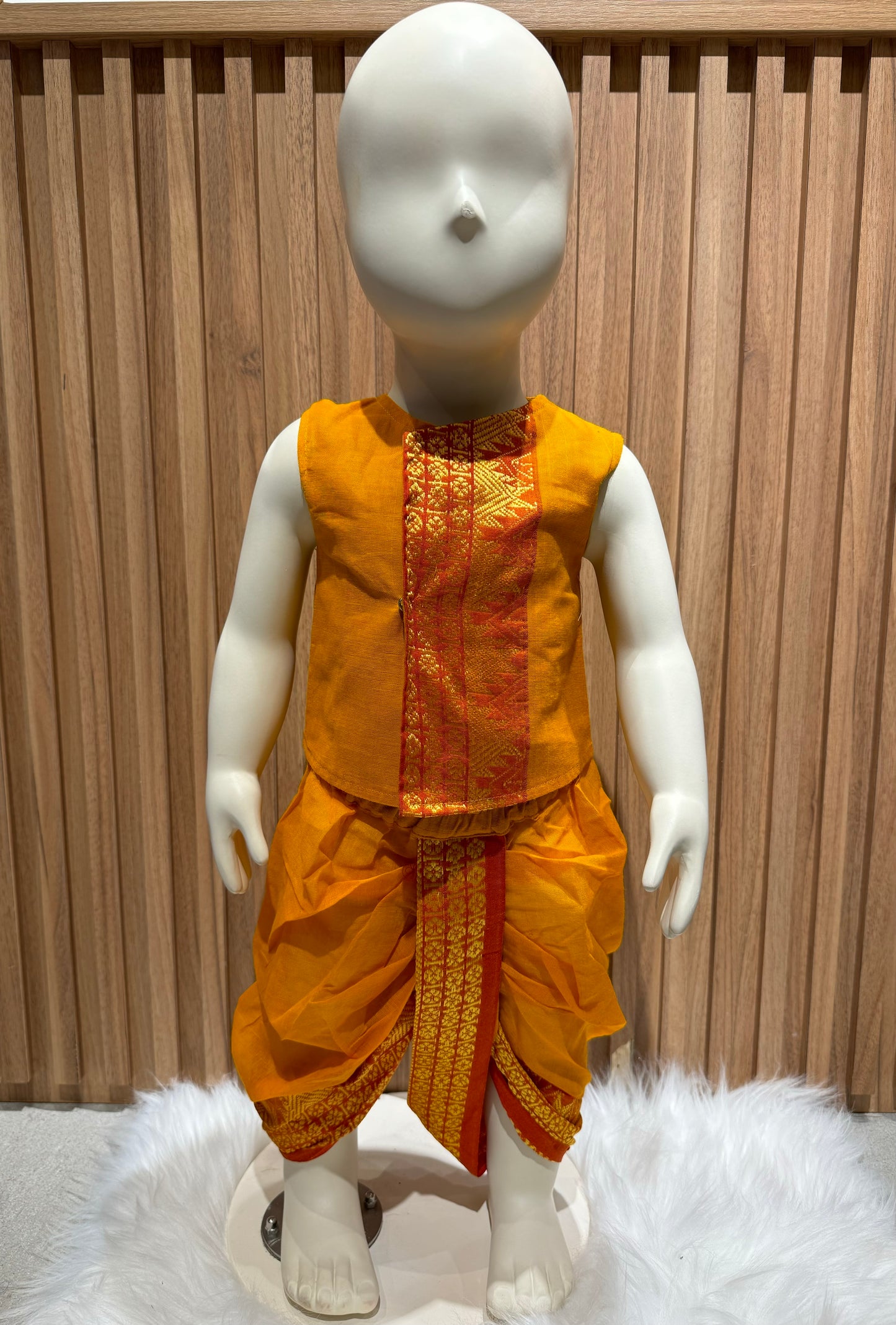 Orange Cotton Kurta with Dhoti