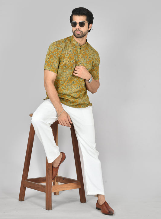 Mustard Medallion Short Sleeves Kurta