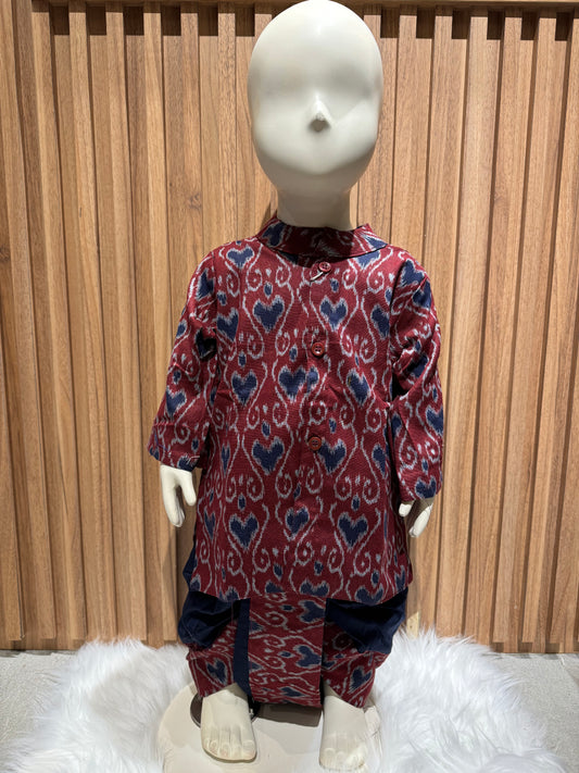 Navy Heart Motif Kurta with Blue Dhoti