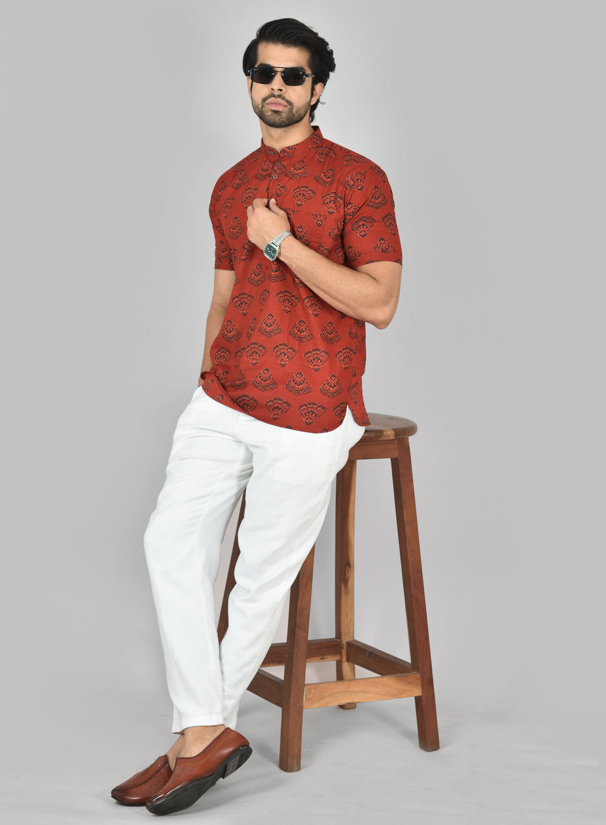 Terracotta Motif Short Sleeves Kurta