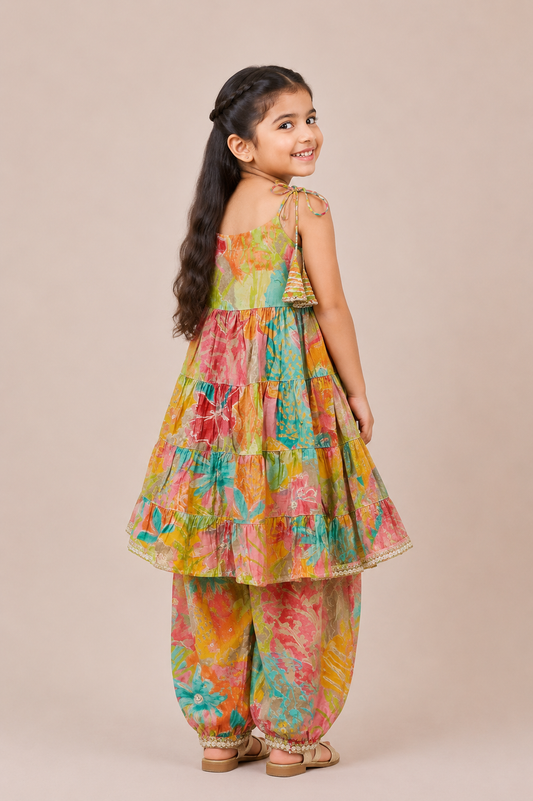 Pastel Floral Tiered Top with Afghan Pants