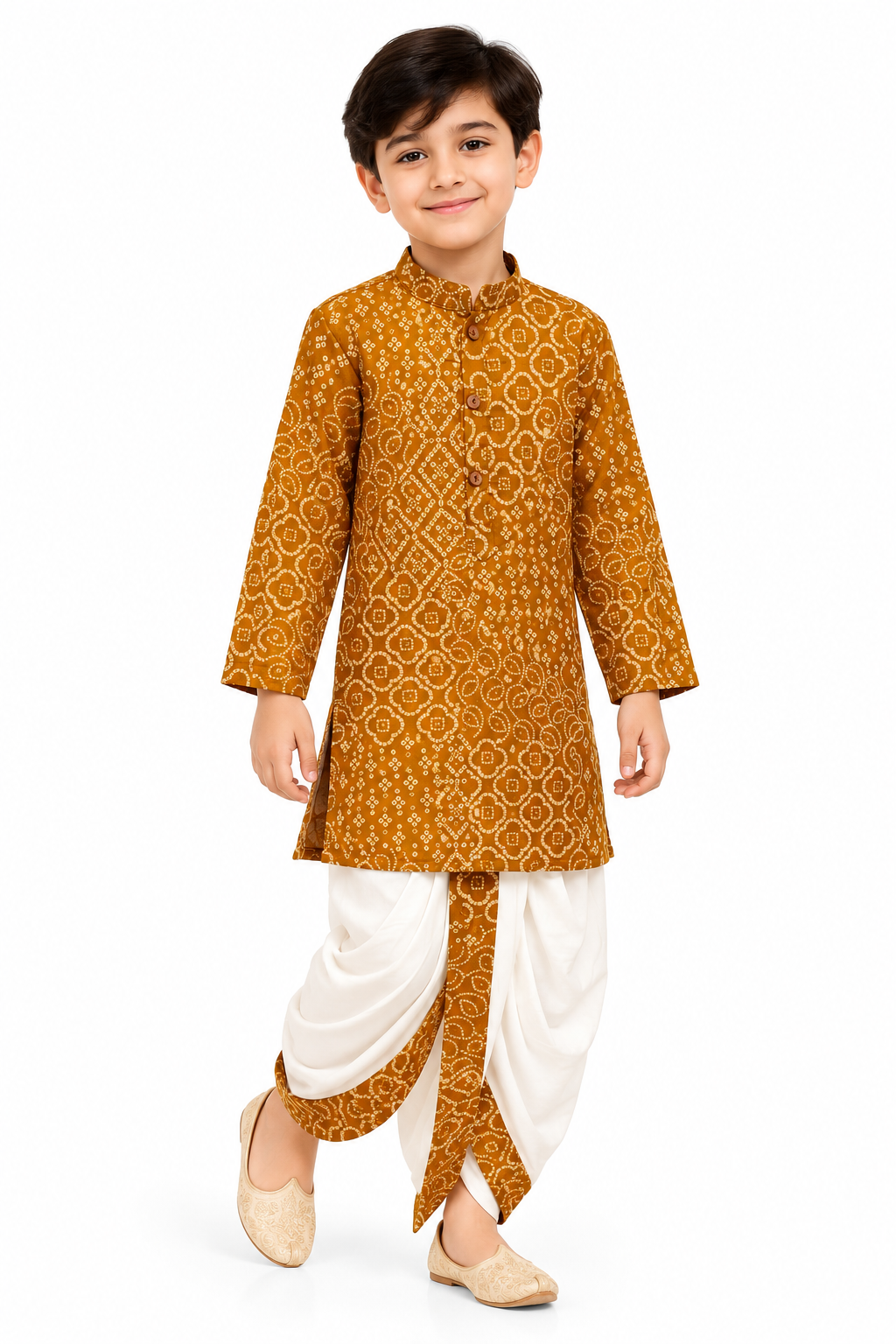 Manjal Bandhani Kurta Dhoti Set