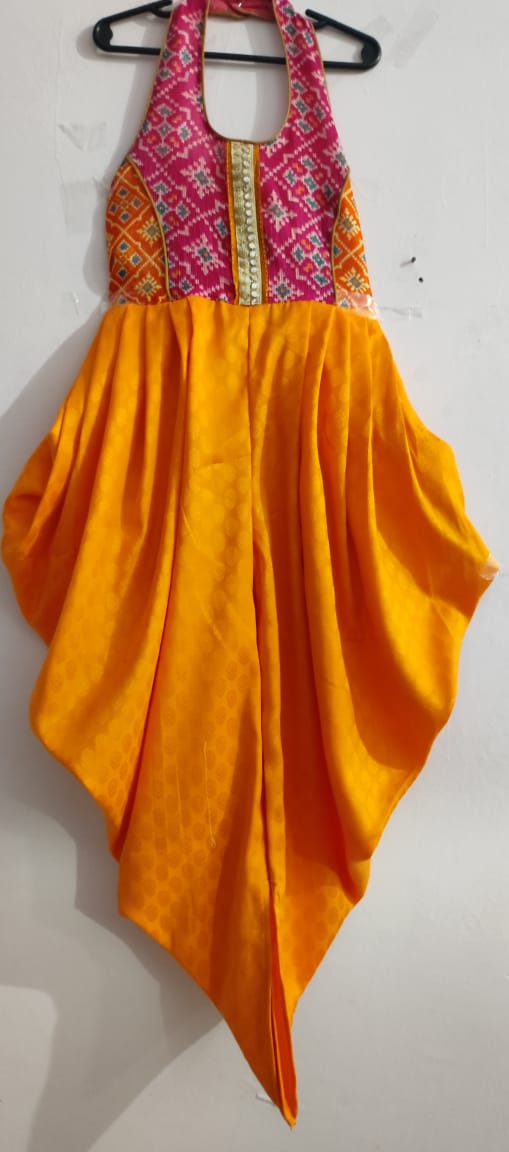 Orange Halter Neck Dhoti Style Printed Jumpsuit