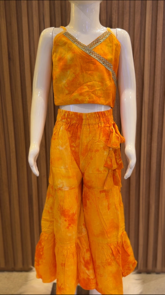 Yellow Crop Top with Sharara Pants