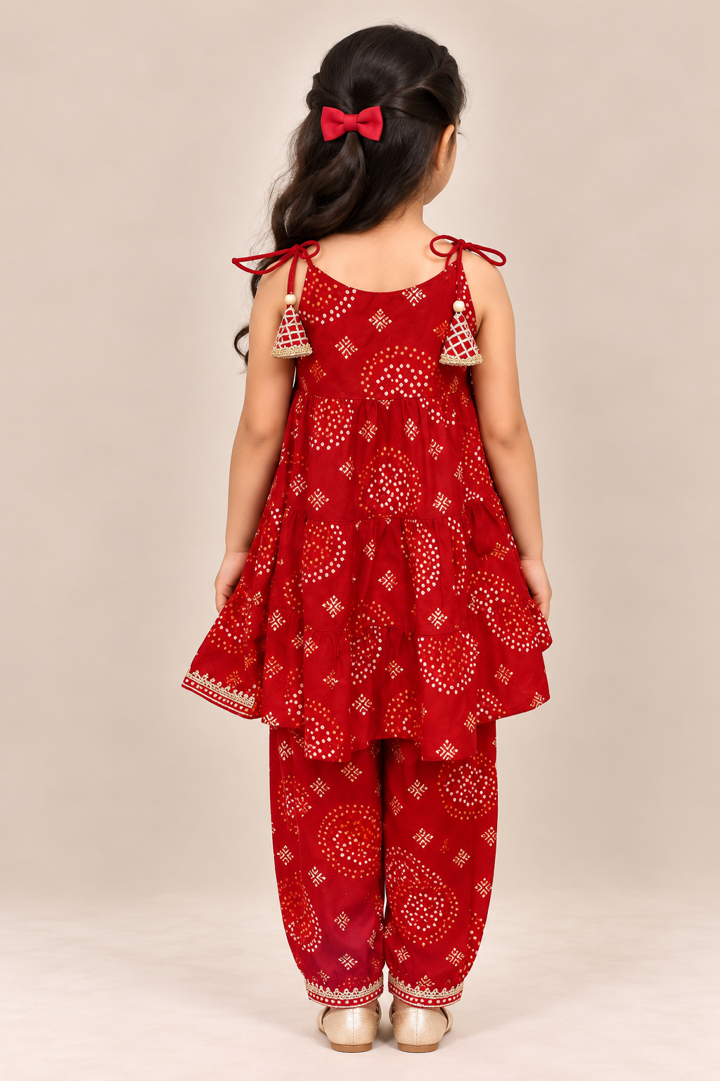 Red Kolam Tiered Spaghetti Top with Afghan Pants