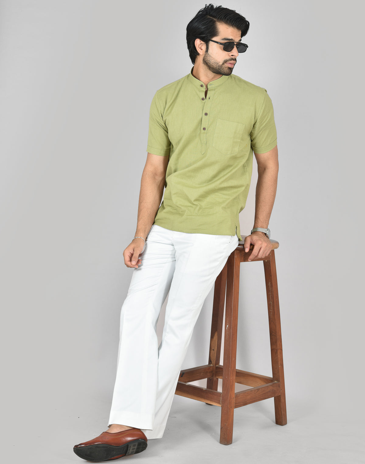 Pistachio Plain Short Sleeves Kurta