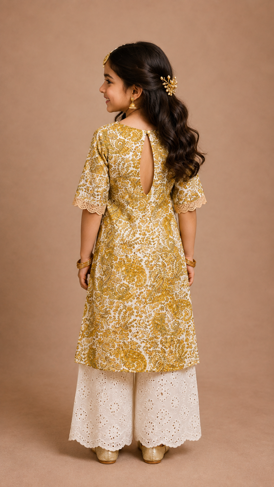 Manjal Mazhai Side Slit Palazzo Set Family Combo