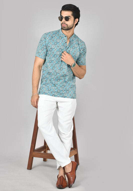 Aqua Mosaic Short Sleeves Kurta