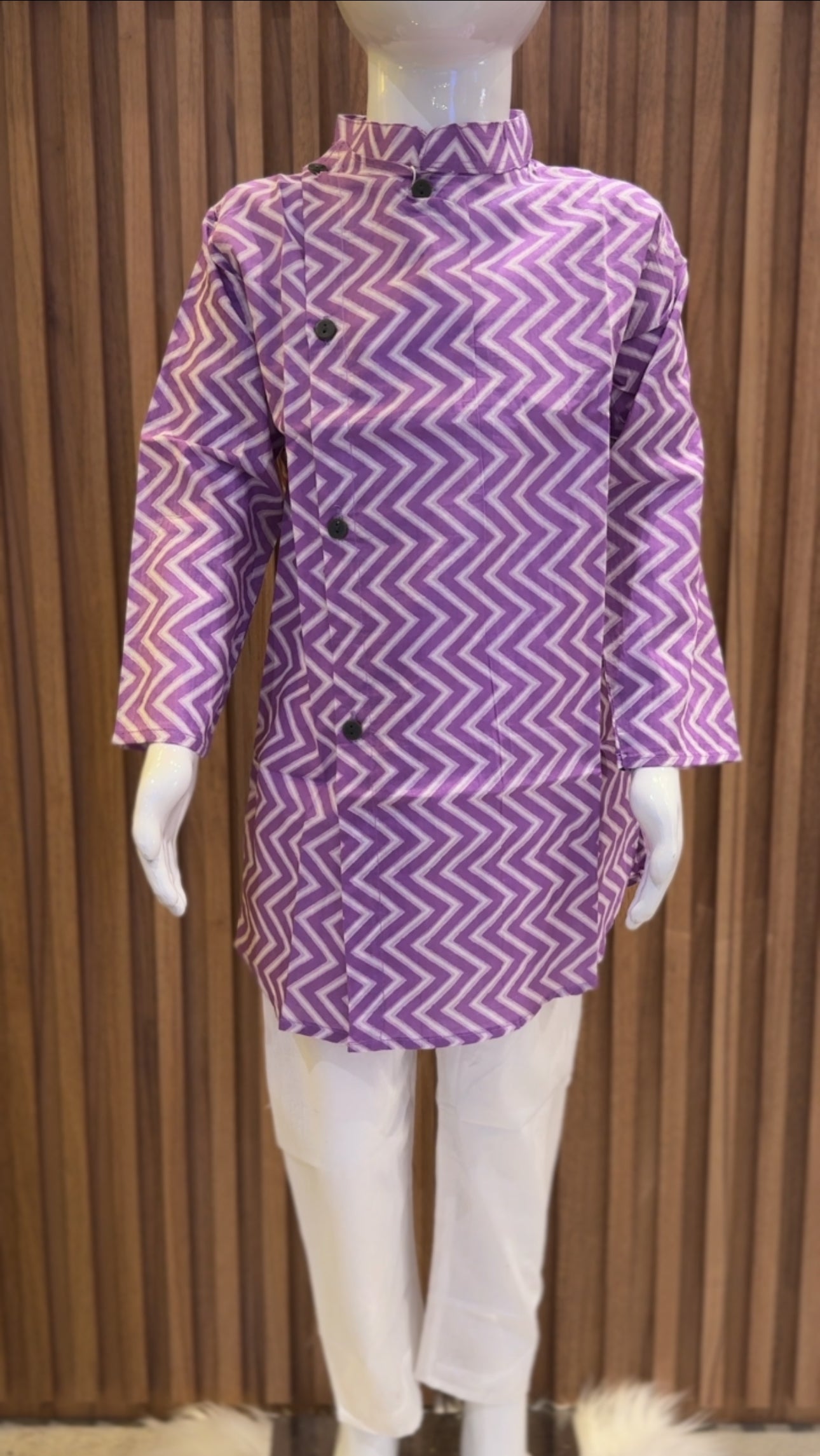 Purple Zig-Zag Side Button Kurta Set