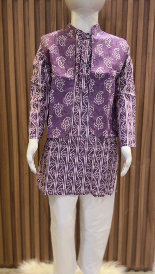 Purple Paisley Kurta Vest Set with Pyjama Pant