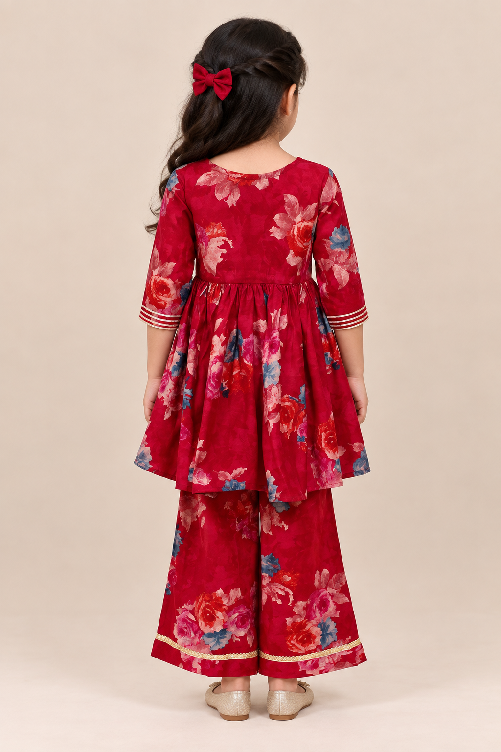 Pink Floral Angrakha Top with Palazzo Pants