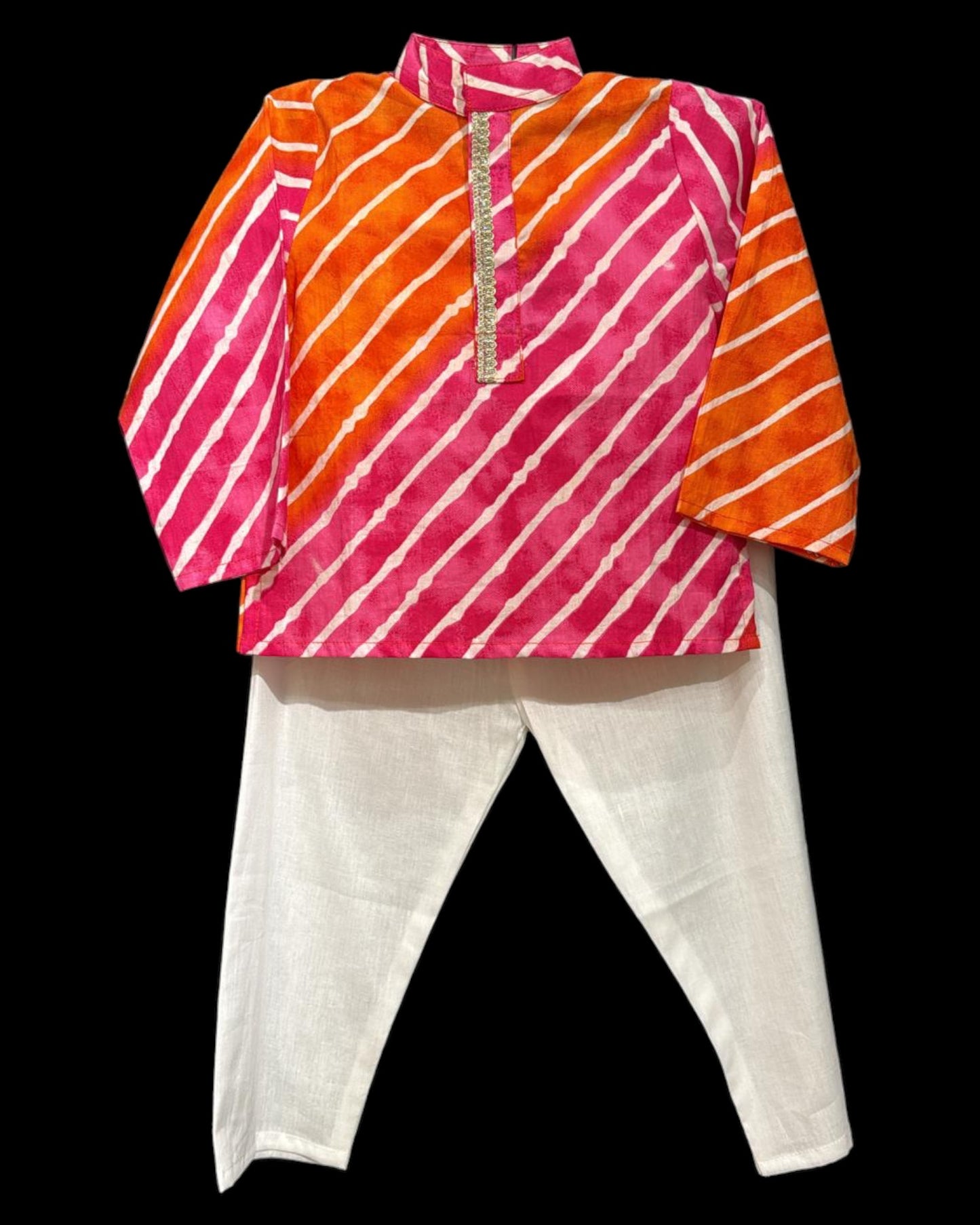 Pink and Orange Leheriya Printed Kurta with Pyjama