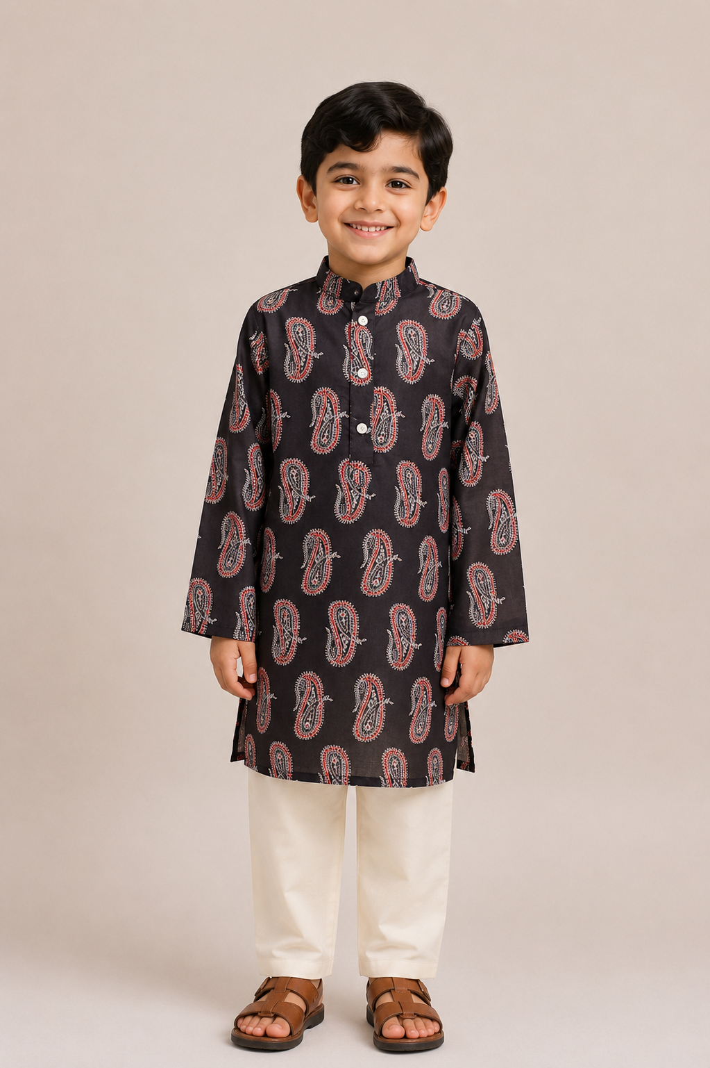 Black & Red Paisley Kurta