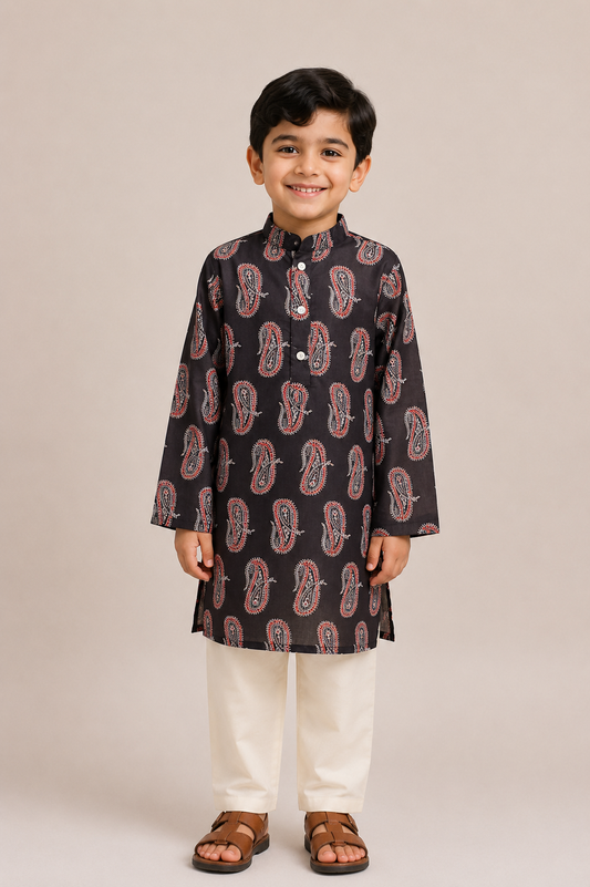 Black & Red Paisley Kurta
