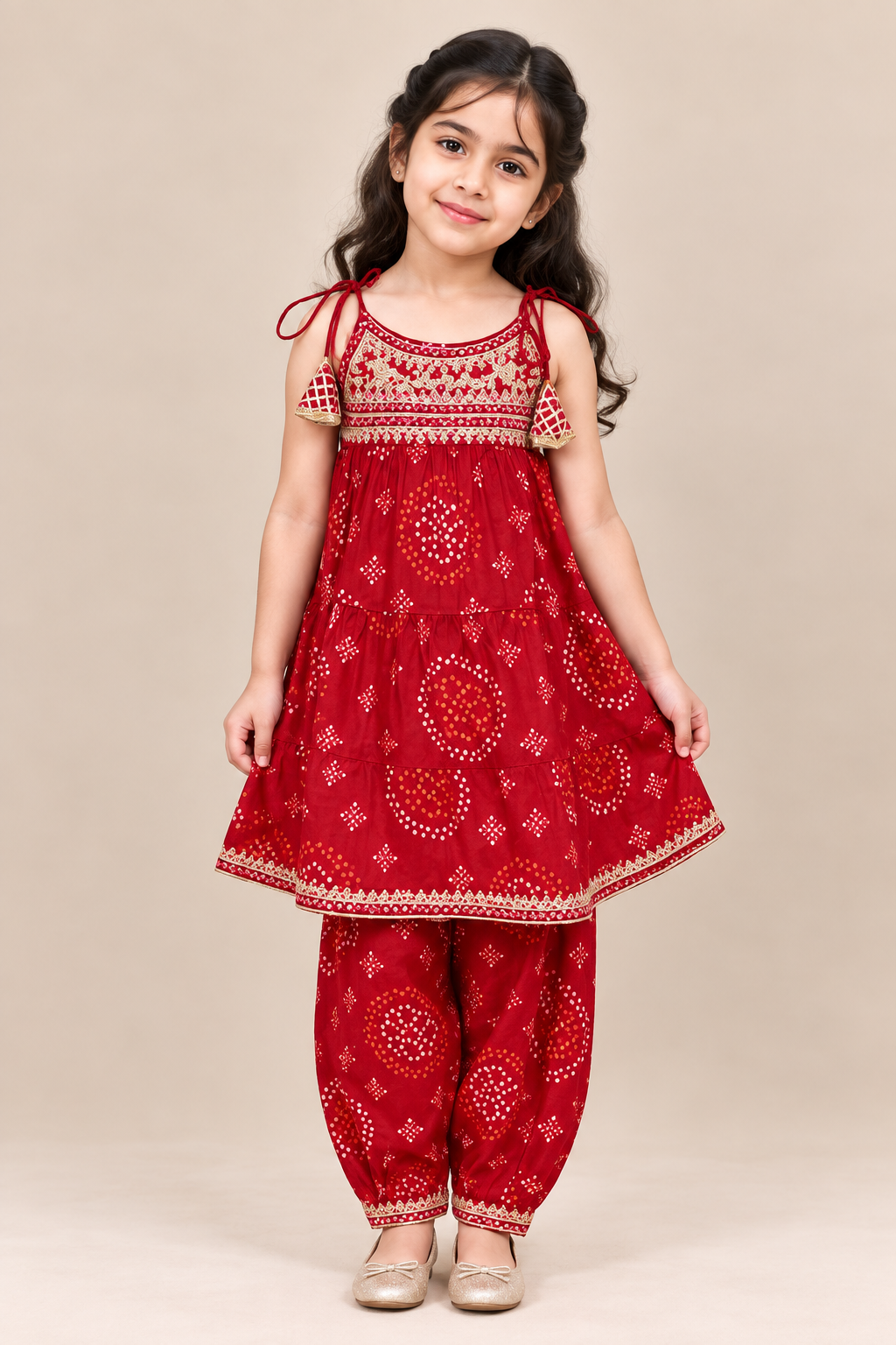 Pink Kolam Tiered Spaghetti Top with Afghan Pants