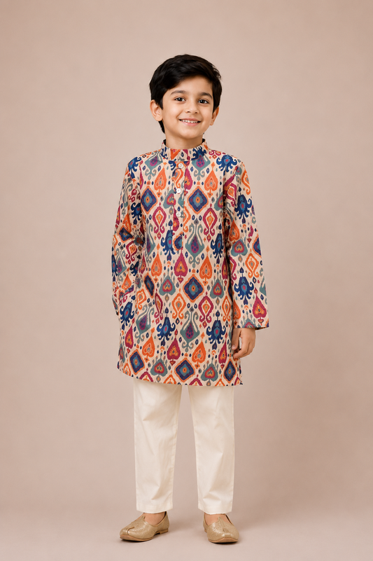 Multicolour Ikat Kurta Set