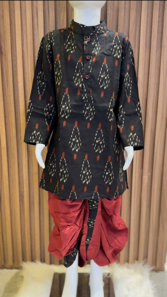 Ebony Flame Kurta with Red Dhoti Set